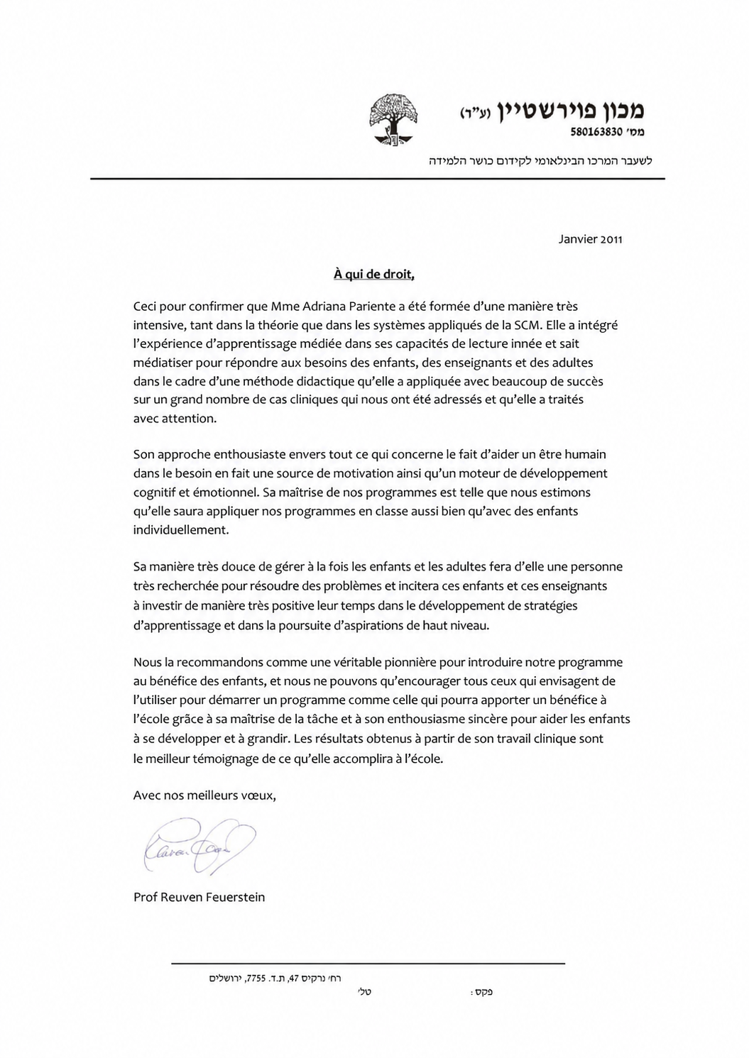 Lettre de recommandation (traduction)